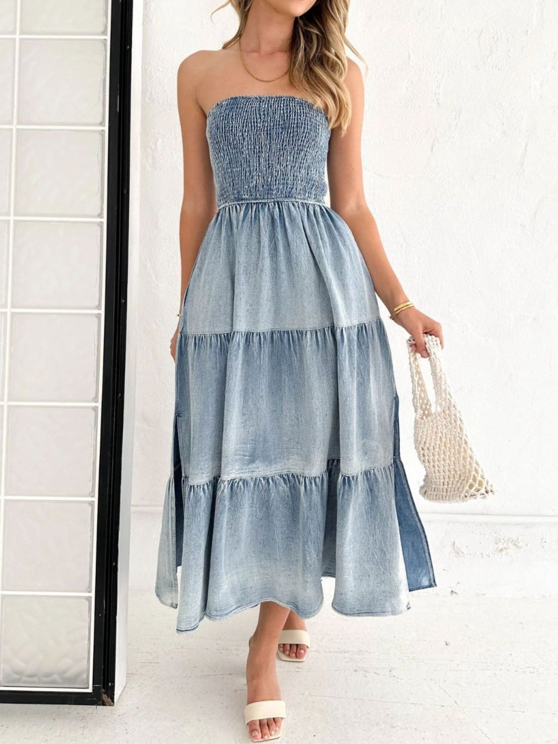 Tube Tiered Denim Dress