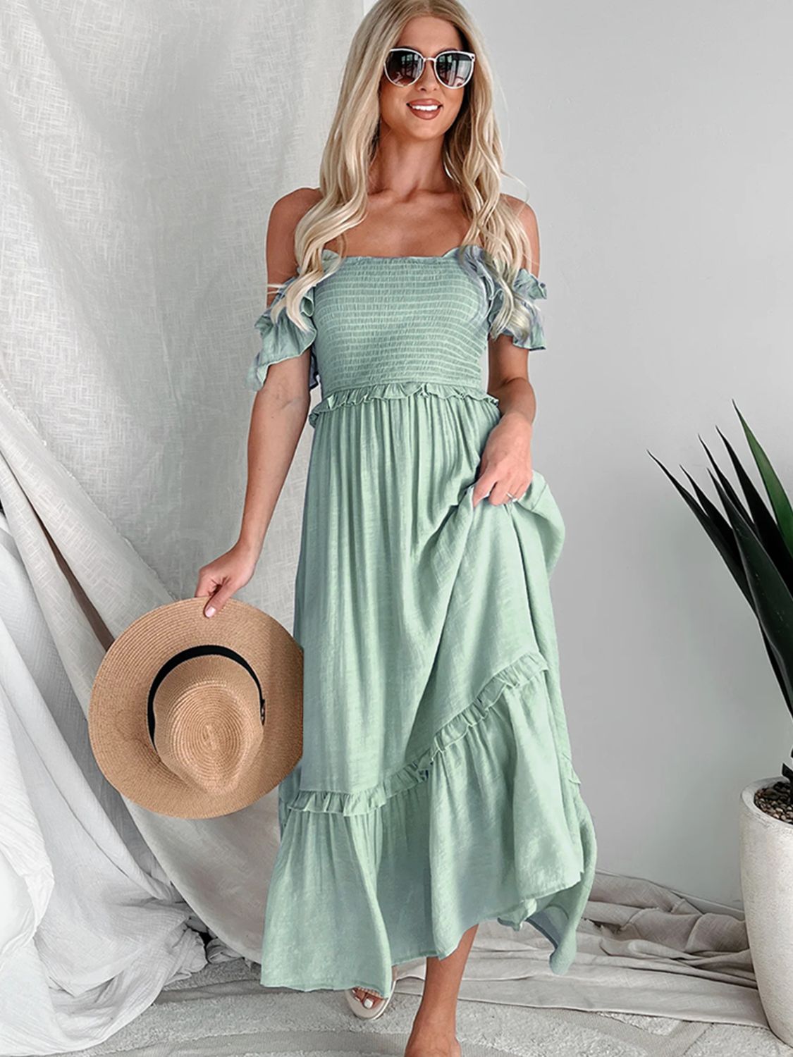 Off-Shoulder Ruffle Sleeve Dress