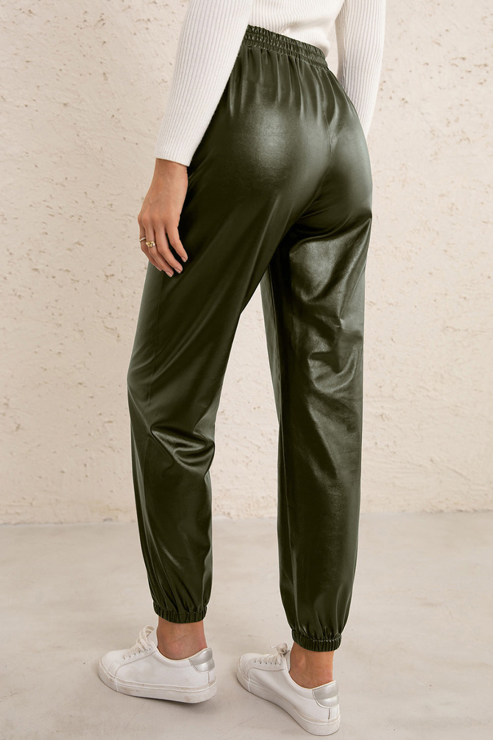 Pu leather joggers sale