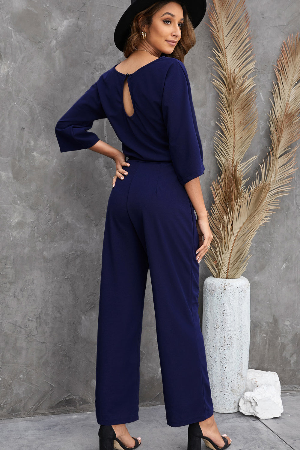 Belted Three-Quarter Sleeve Jumpsuit