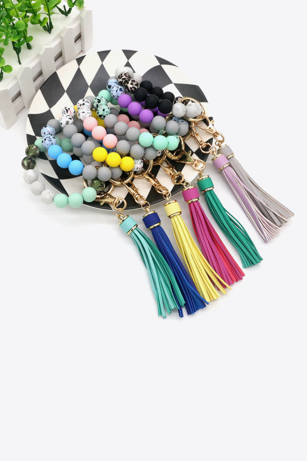 Assorted Multicolored Beaded Tassel Keychain