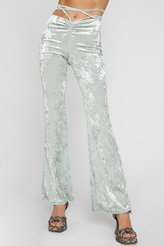 VELVET FLARED TIE PANTS