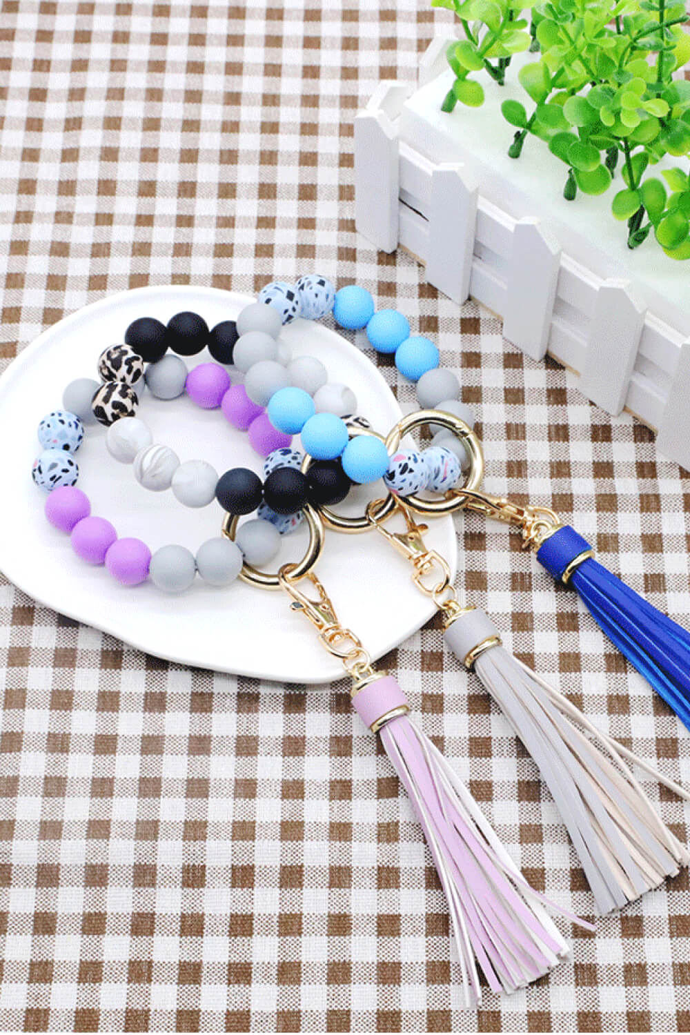 Assorted Multicolored Beaded Tassel Keychain