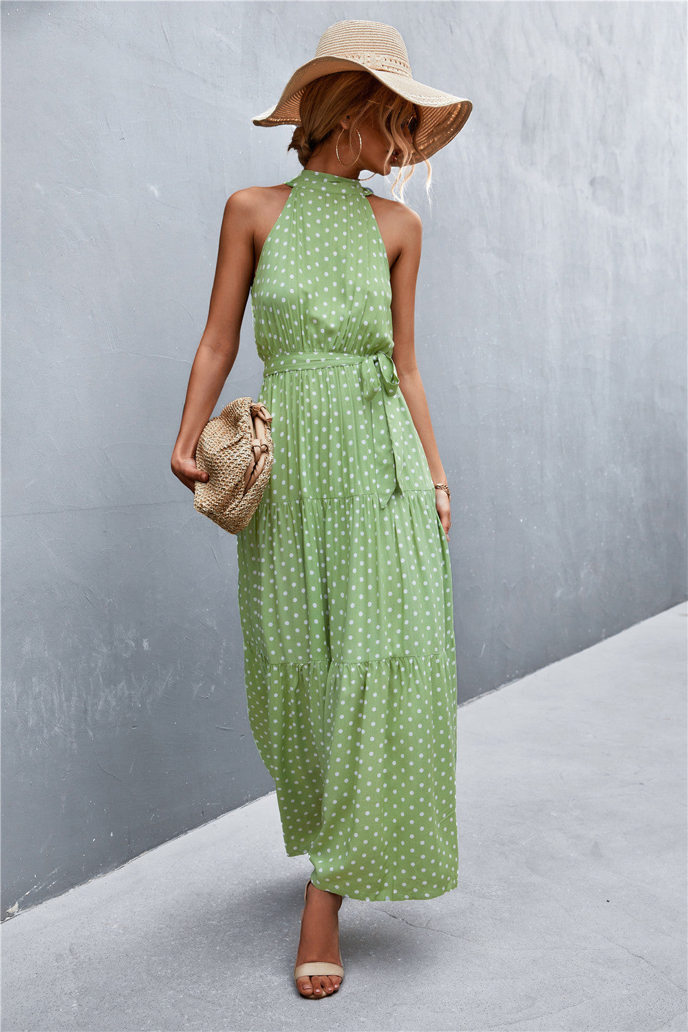 Printed Sleeveless Tie Waist Maxi Dress