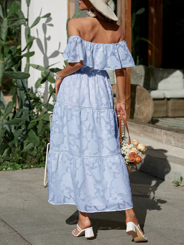 Women's Solid Color Ruffle Off The Shoulder Tiered Maxi Dress